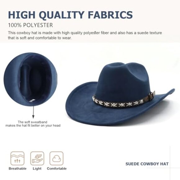 Suede Cowboy Hat Wide Brim Classic Unisex Western Style Adjustable Belt main image 4